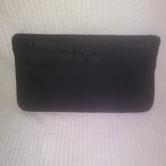 Black Silk Ruffle Dress Clutch/Crossbody Bag - Picture 4 of 8
